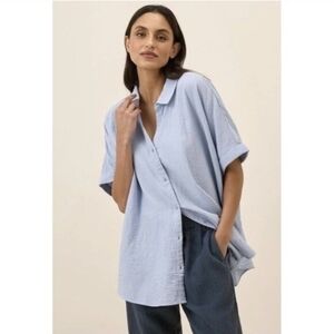 Pact Women's XS/S Organic Cotton Coastal Double Gauze Oversized Shirt.